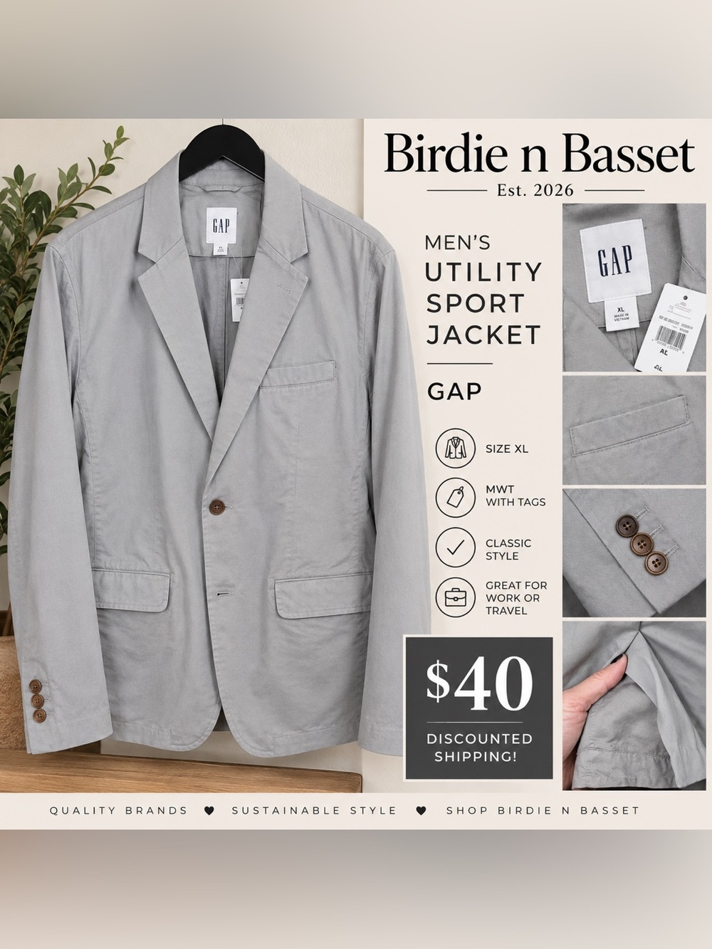 GAP Men's Light Gray Utility Sport Jacket - Soft Gray Blazer